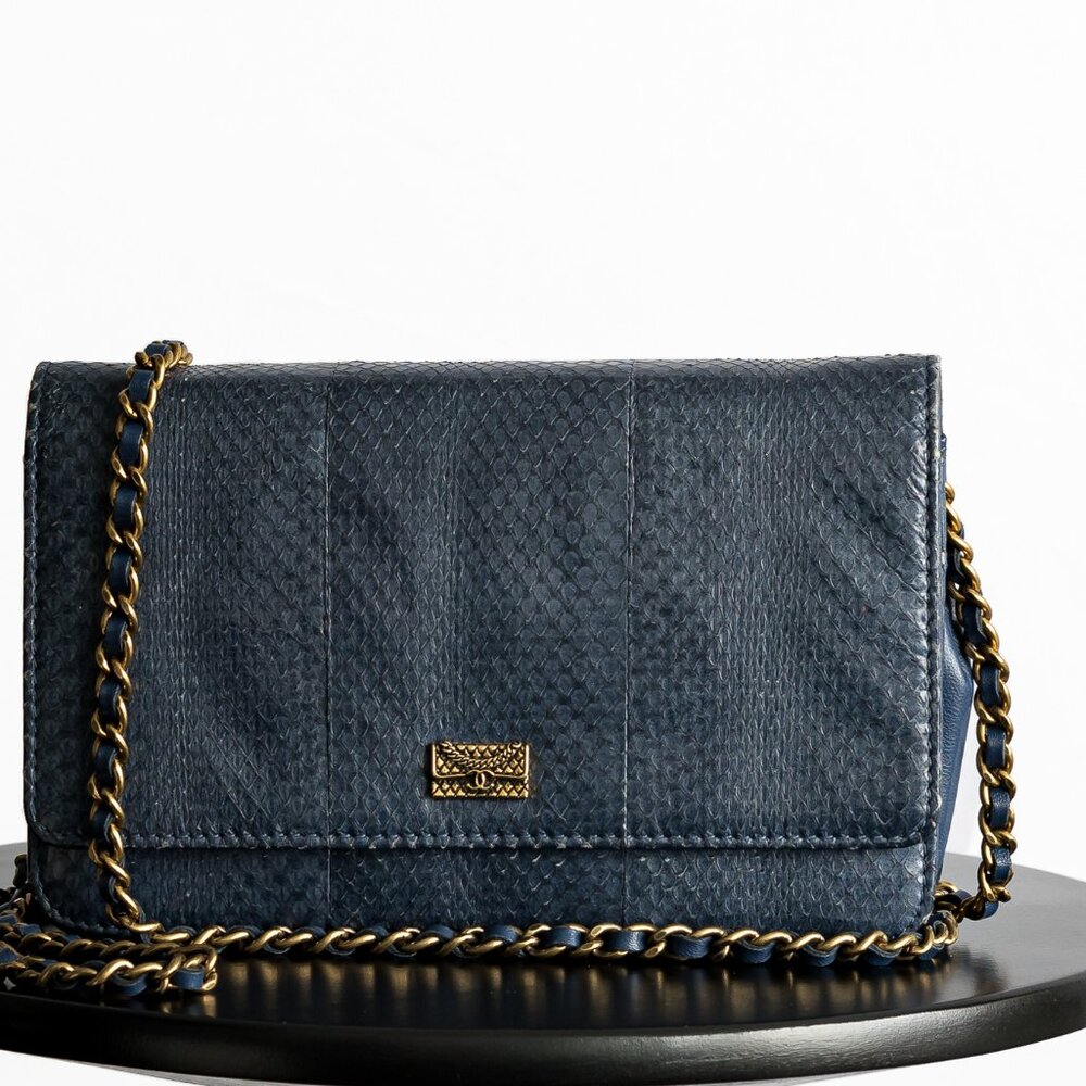 Chanel Wallet on Chain in Navy Python